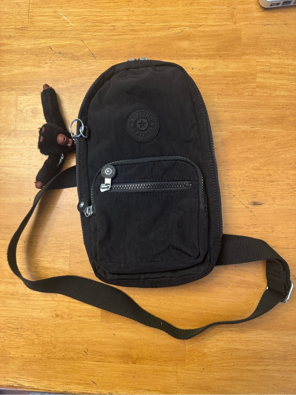Kipling Black Sling Crossbody Bag with Monkey Charm